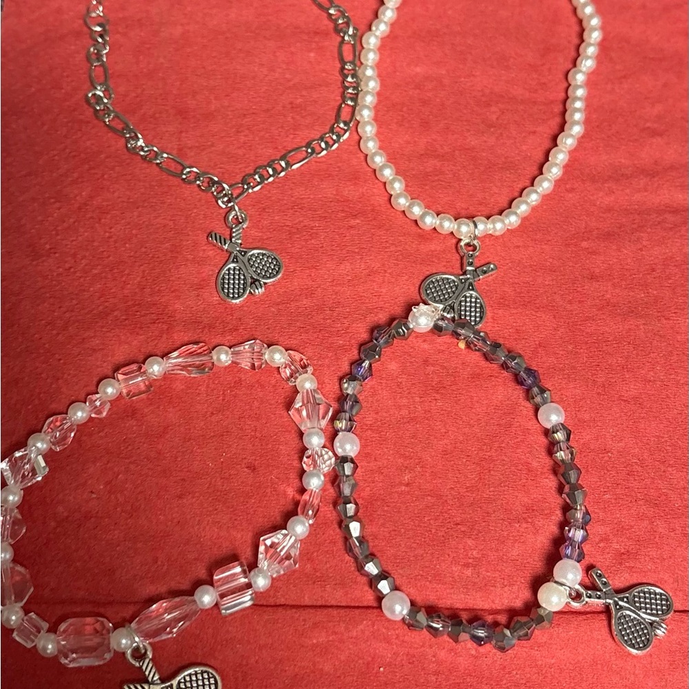 Beaded Stretch Tennis Charm Bracelet Set (set of 4)